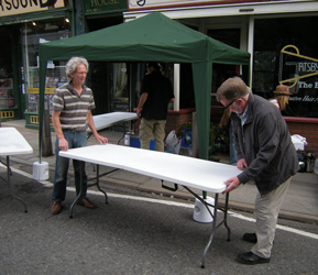 Setting up our stall